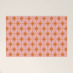 Retro Vintage 50s Starbursts Pattern in Pink and Orange Welcome Mat Gallery Image 1