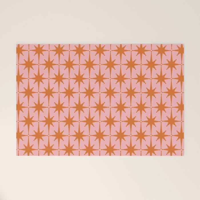Retro Vintage 50s Starbursts Pattern in Pink and Orange Welcome Mat Gallery Image 1