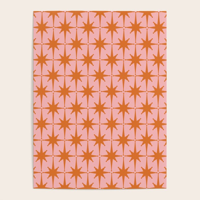 Retro Vintage 50s Starbursts Pattern in Pink and Orange Poster Gallery Image 4