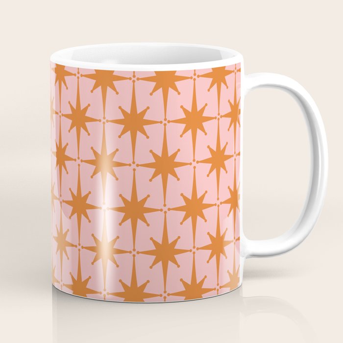 Retro Vintage 50s Starbursts Pattern in Pink and Orange Coffee Mug Gallery Image 1