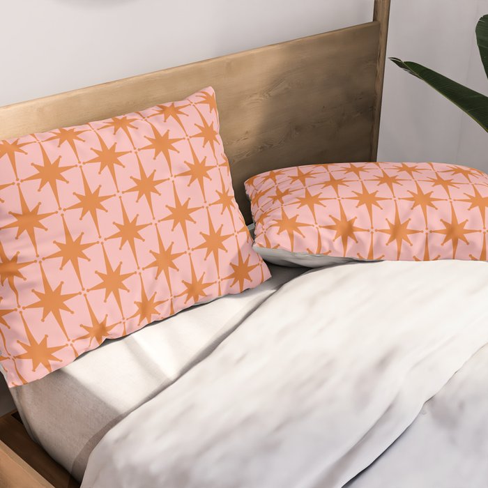 Retro Vintage 50s Starbursts Pattern in Pink and Orange Pillow Sham Gallery Image 2