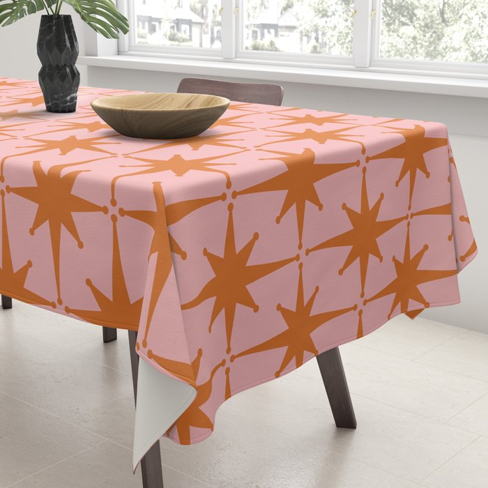 Retro Vintage 50s Starbursts Pattern in Pink and Orange Tablecloth Gallery Image 3