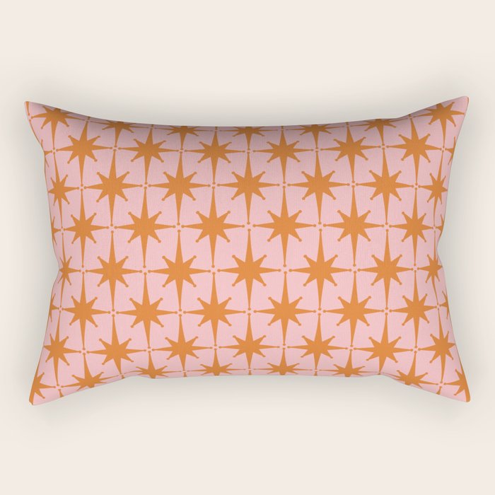 Retro Vintage 50s Starbursts Pattern in Pink and Orange Rectangular Pillow Gallery Image 2