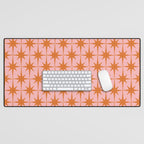 Retro Vintage 50s Starbursts Pattern in Pink and Orange Desk Mat Gallery Image 1