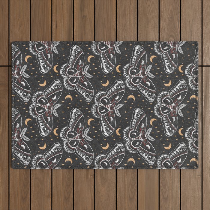 Celestial Cecropia - Black red & gold Outdoor Rug Gallery Image 1