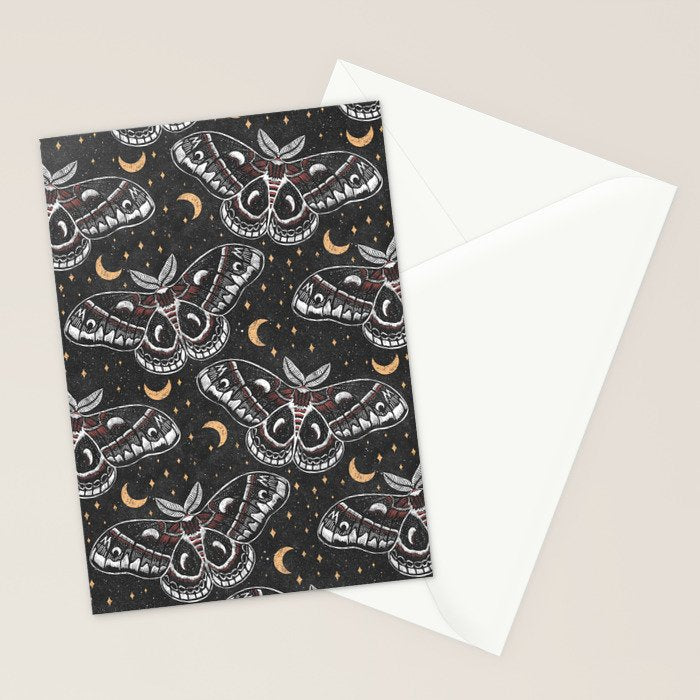 Celestial Cecropia - Black red & gold Stationery Card Gallery Image 2