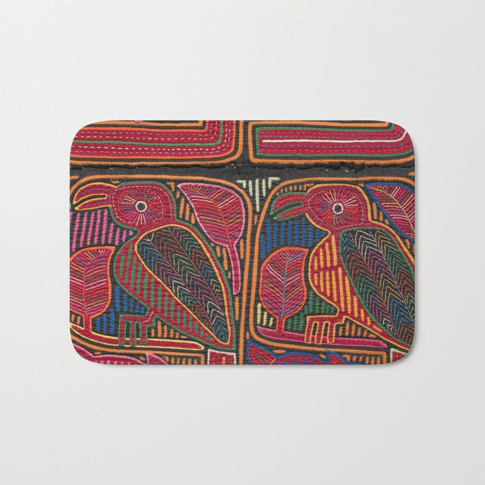 Birds and Fish Vintage Mola Textile Bath Mat Gallery Image 1