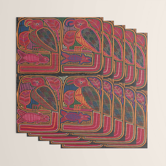 Birds and Fish Vintage Mola Textile Wrapping Paper Gallery Image 3