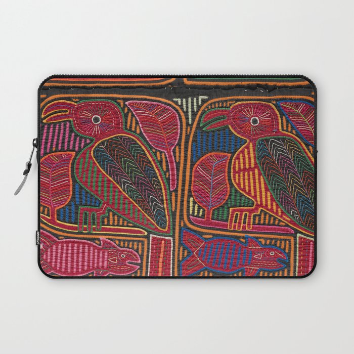 Birds and Fish Vintage Mola Textile Laptop Sleeve Gallery Image 1
