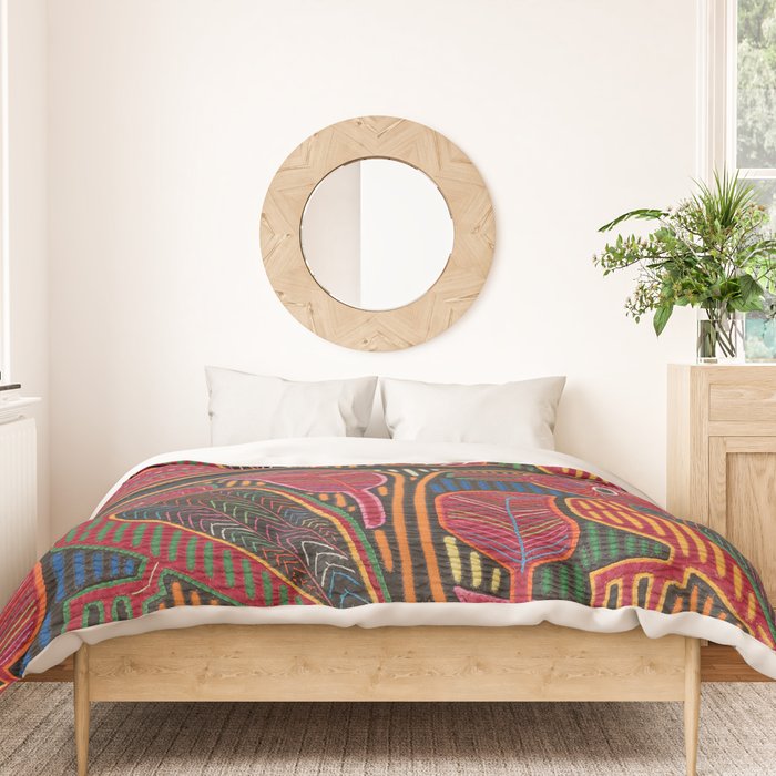 Birds and Fish Vintage Mola Textile Duvet Cover Gallery Image 3