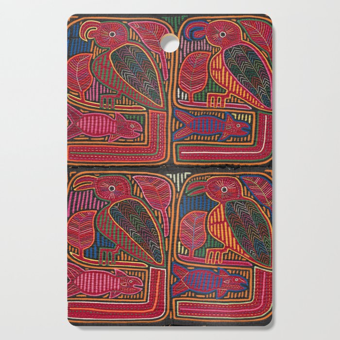 Birds and Fish Vintage Mola Textile Cutting Board Gallery Image 1