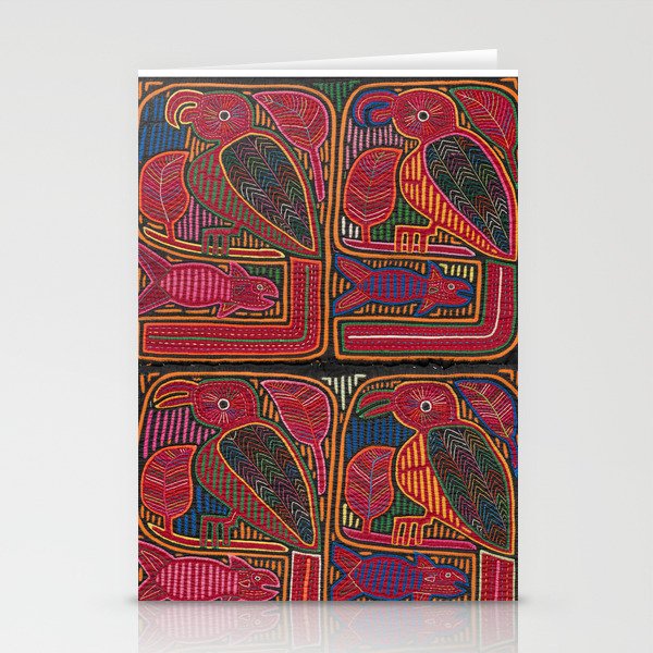 Birds and Fish Vintage Mola Textile Stationery Card Gallery Image 2