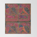 Birds and Fish Vintage Mola Textile Throw Blanket Gallery Image 2