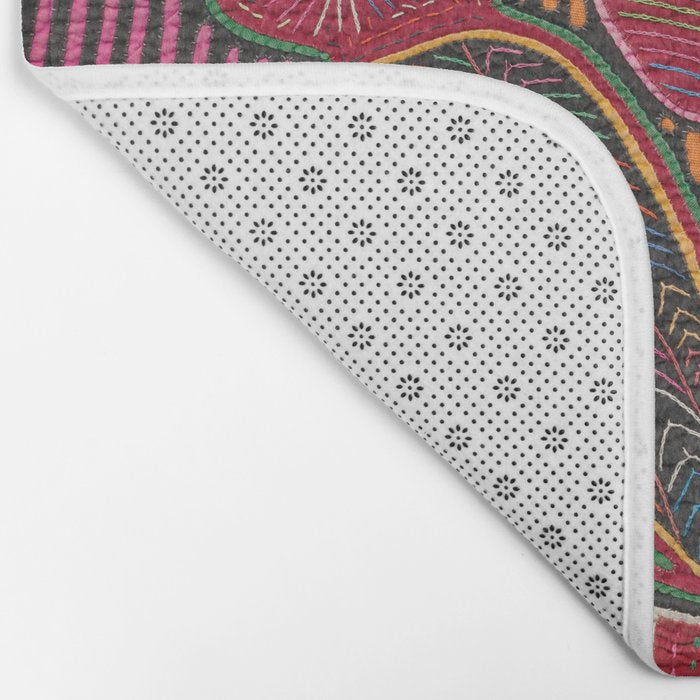 Birds and Fish Vintage Mola Textile Bath Mat Gallery Image 2