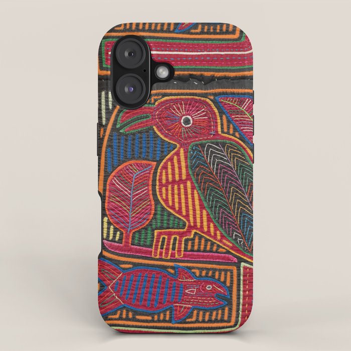Birds and Fish Vintage Mola Textile iPhone Case Gallery Image 1
