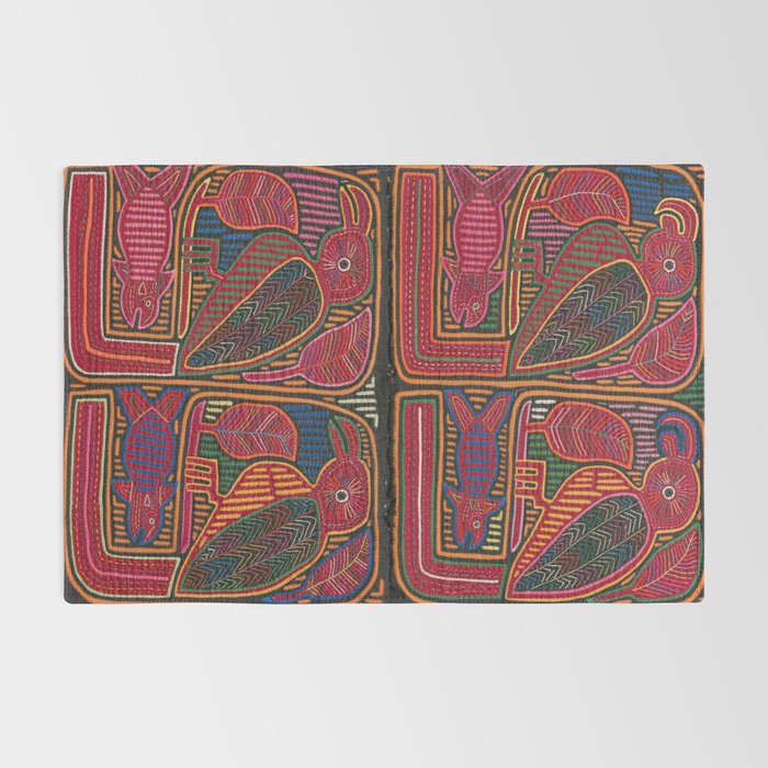 Birds and Fish Vintage Mola Textile Rug Gallery Image 2