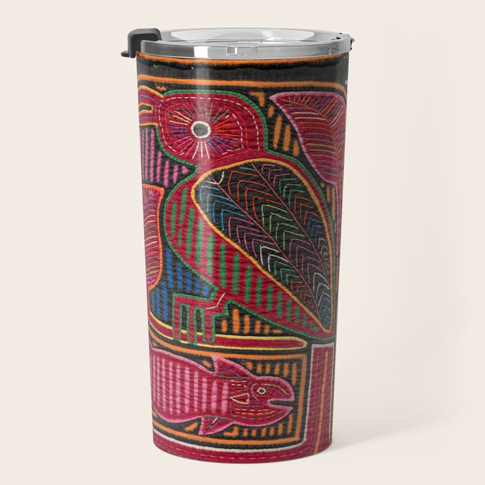 Birds and Fish Vintage Mola Textile Travel Mug Gallery Image 3
