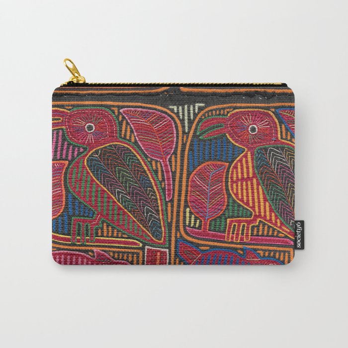 Birds and Fish Vintage Mola Textile Carry All Pouch Gallery Image 1