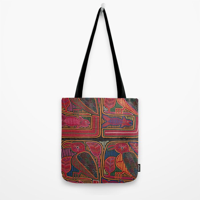 Birds and Fish Vintage Mola Textile Tote Bag Gallery Image 2