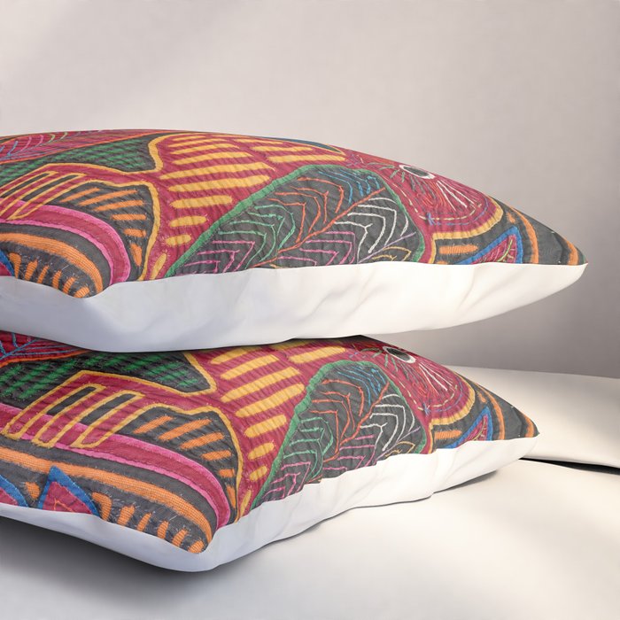 Birds and Fish Vintage Mola Textile Pillow Sham Gallery Image 3