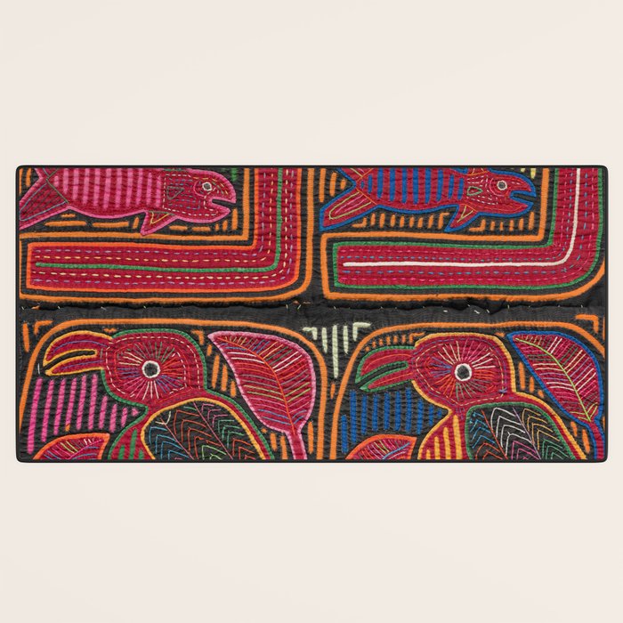 Birds and Fish Vintage Mola Textile Desk Mat Gallery Image 3