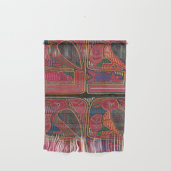 Birds and Fish Vintage Mola Textile Wall Hanging Gallery Image 1