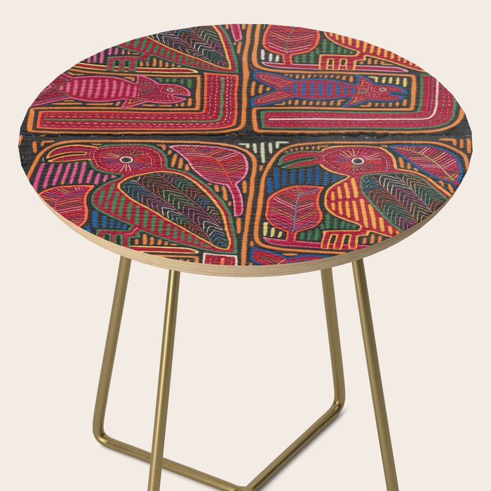 Birds and Fish Vintage Mola Textile Side Table Gallery Image 2