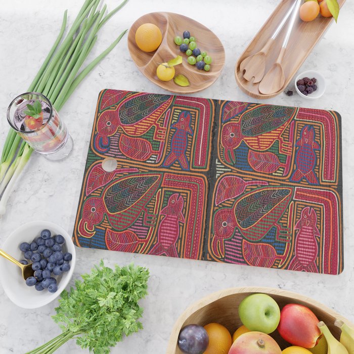 Birds and Fish Vintage Mola Textile Cutting Board Gallery Image 2
