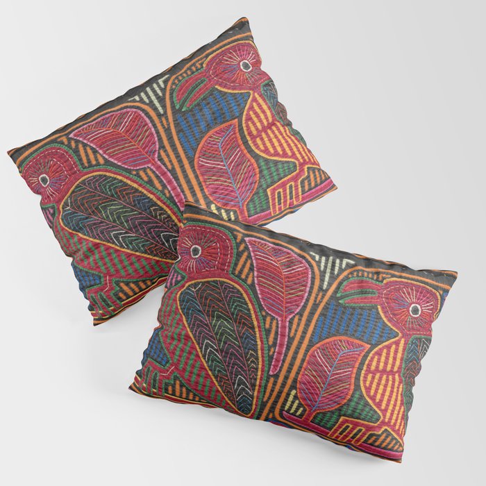 Birds and Fish Vintage Mola Textile Pillow Sham Gallery Image 3