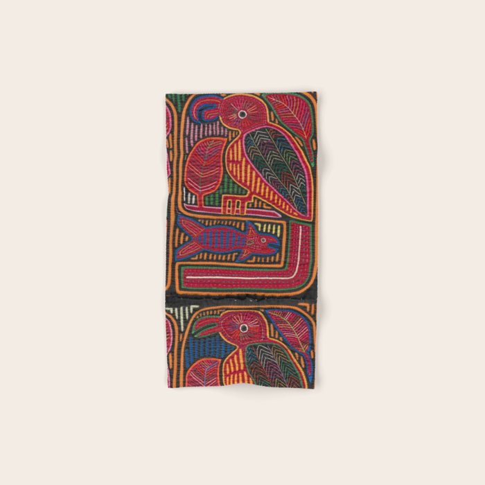 Birds and Fish Vintage Mola Textile Bath Towel Gallery Image 1