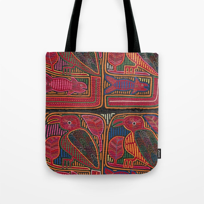 Birds and Fish Vintage Mola Textile Tote Bag Gallery Image 1