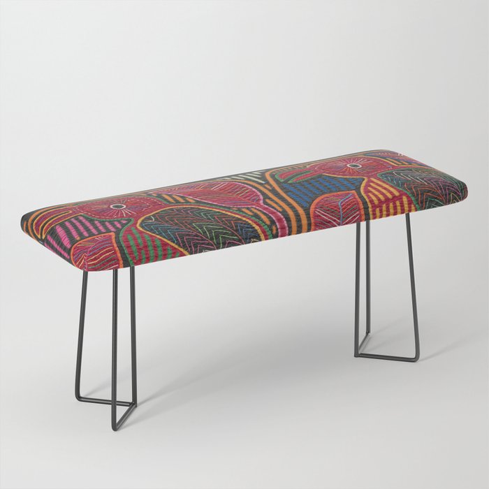 Birds and Fish Vintage Mola Textile Bench Gallery Image 1