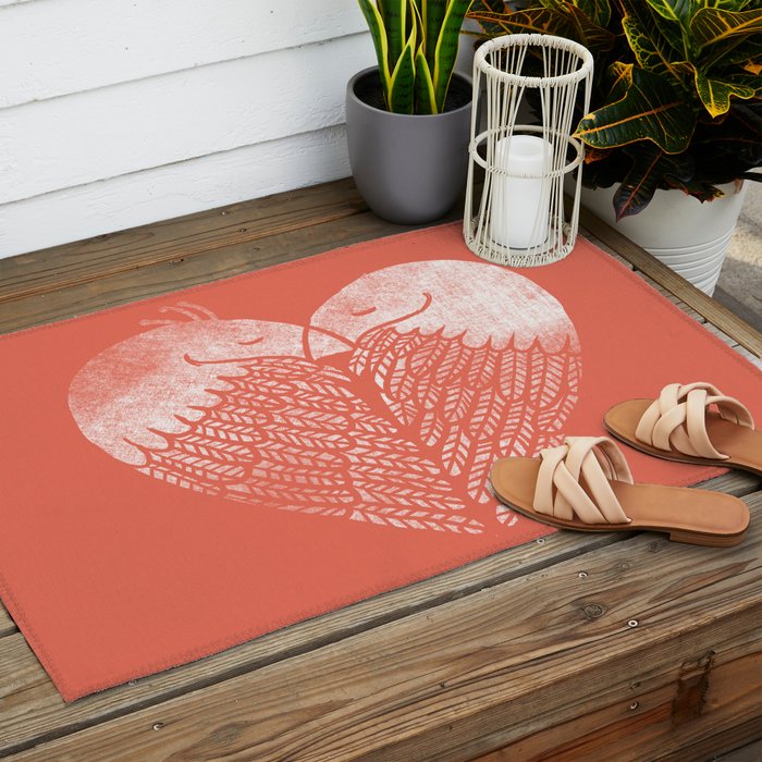 Love birds sitting on a tree Outdoor Rug Gallery Image 2