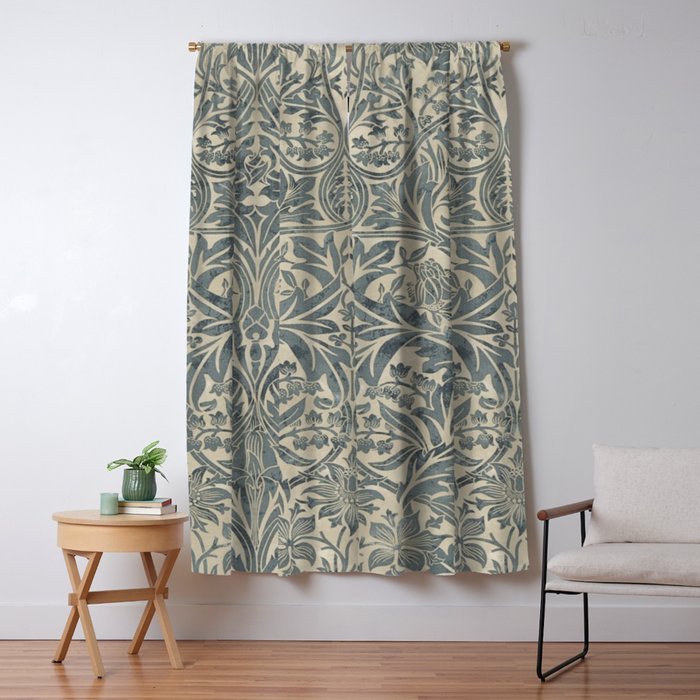 William Morris Vintage Bluebell Blue Sea Green Vellum Window Curtain Gallery Image 1