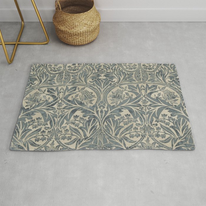 William Morris Vintage Bluebell Blue Sea Green Vellum Rug Gallery Image 1