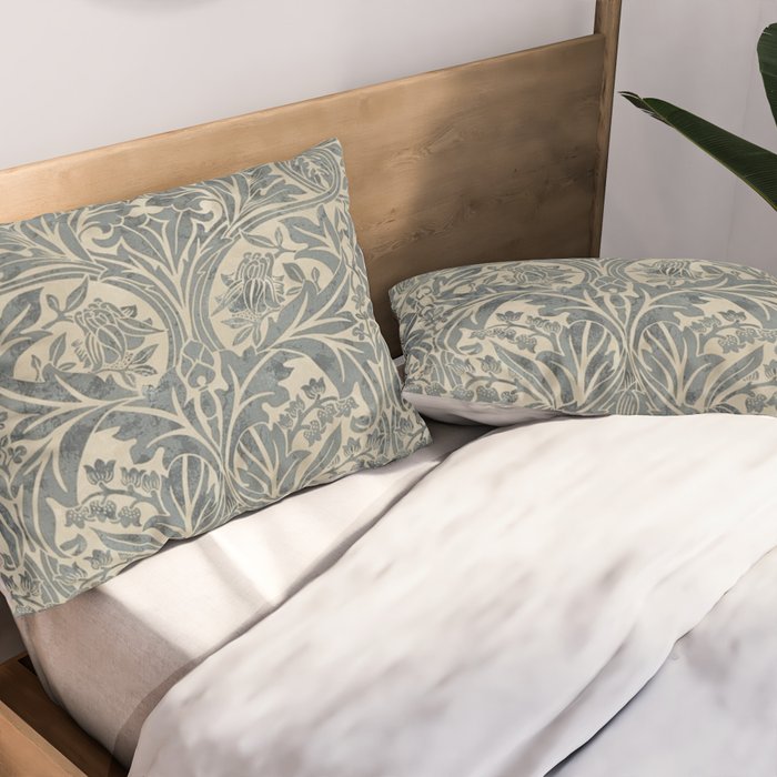 William Morris Vintage Bluebell Blue Sea Green Vellum Pillow Sham Gallery Image 2