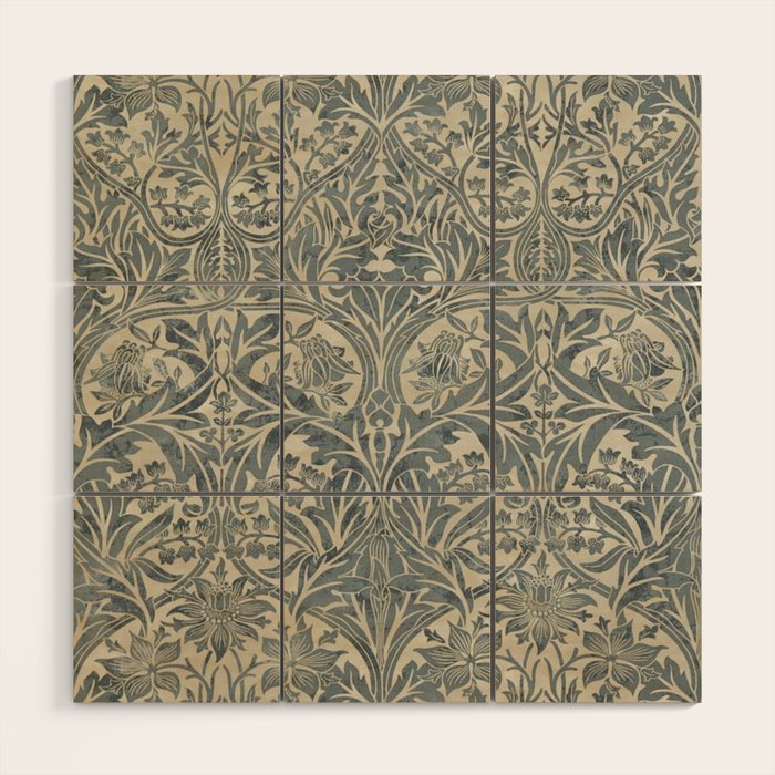 William Morris Vintage Bluebell Blue Sea Green Vellum Wood Wall Art Gallery Image 1
