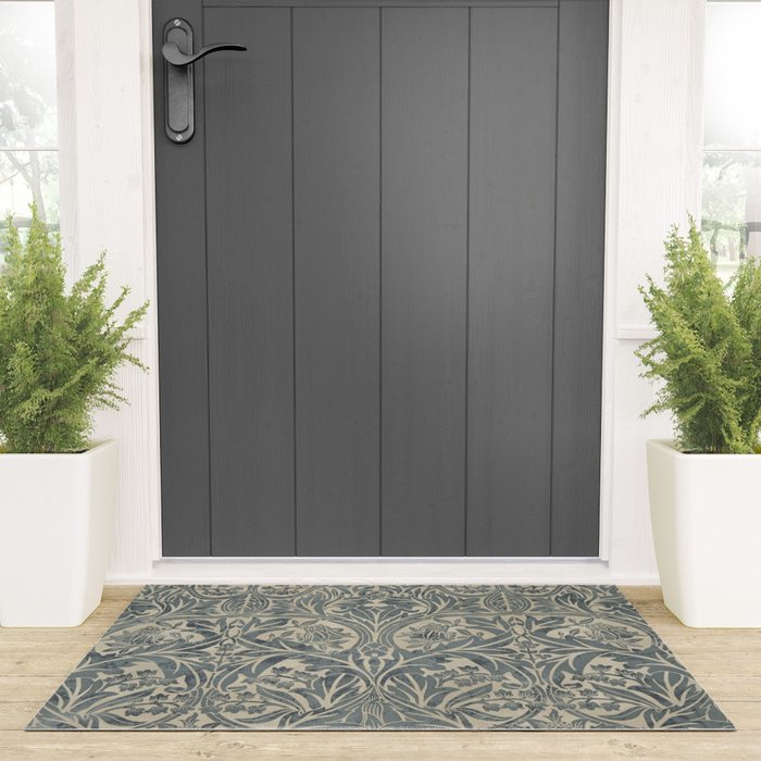 William Morris Vintage Bluebell Blue Sea Green Vellum Welcome Mat Gallery Image 3