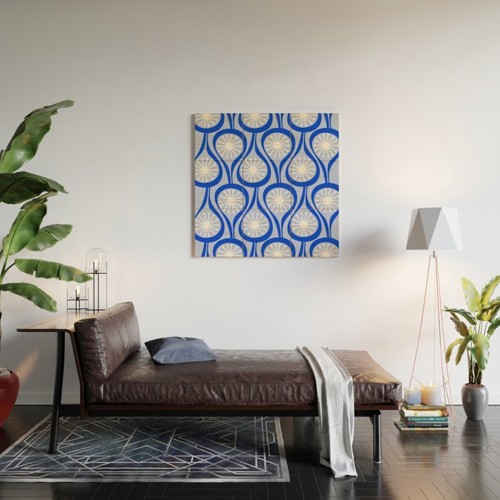 Mid Century Modern Atomic Drops Light Blue Royal Blue Wood Wall Art Gallery Image 2