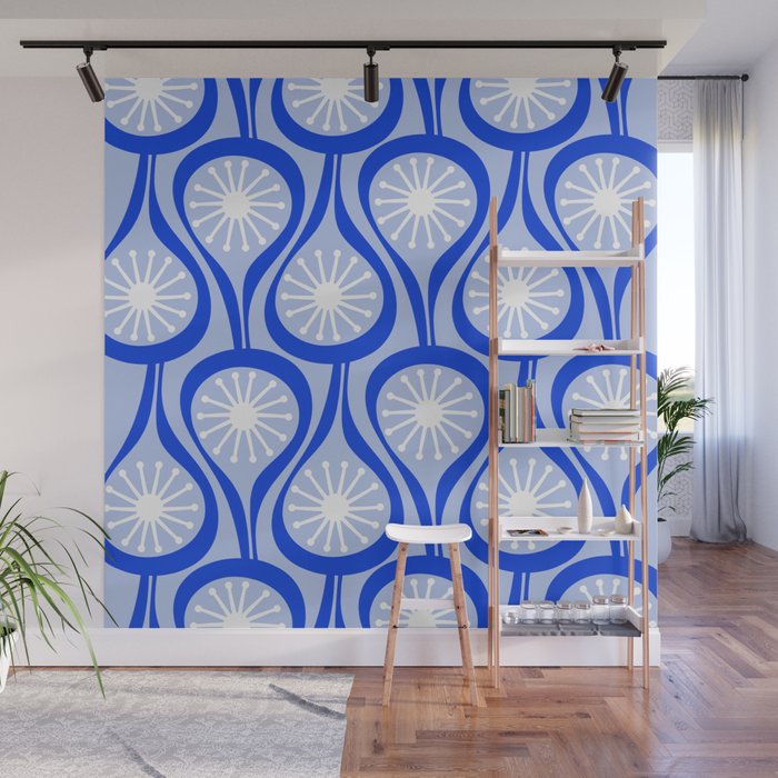 Mid Century Modern Atomic Drops Light Blue Royal Blue Wall Mural Gallery Image 1