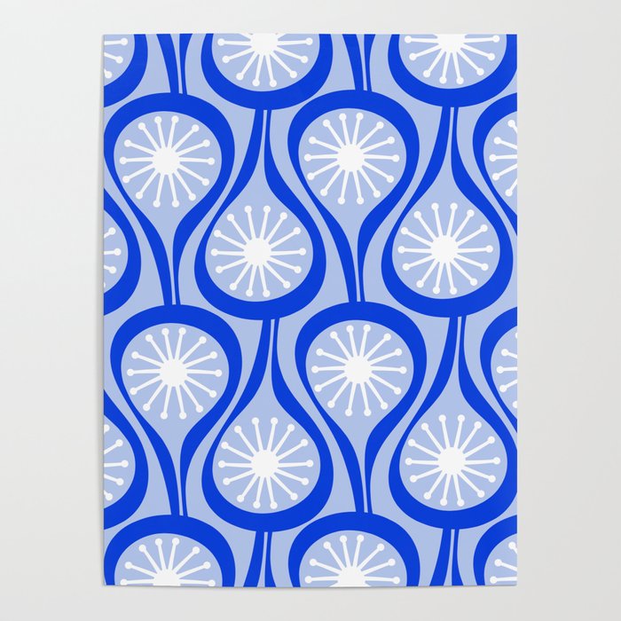 Mid Century Modern Atomic Drops Light Blue Royal Blue Poster Gallery Image 4