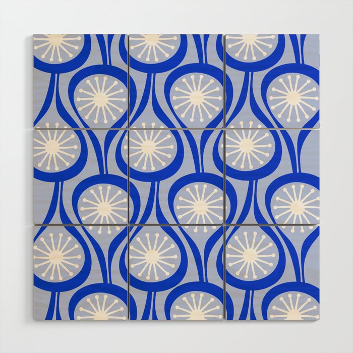 Mid Century Modern Atomic Drops Light Blue Royal Blue Wood Wall Art Gallery Image 1