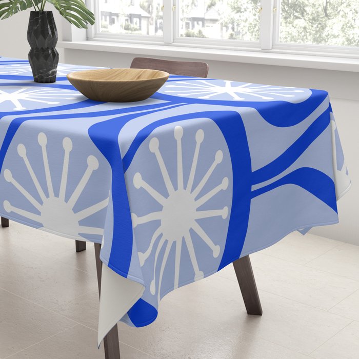 Mid Century Modern Atomic Drops Light Blue Royal Blue Tablecloth Gallery Image 3