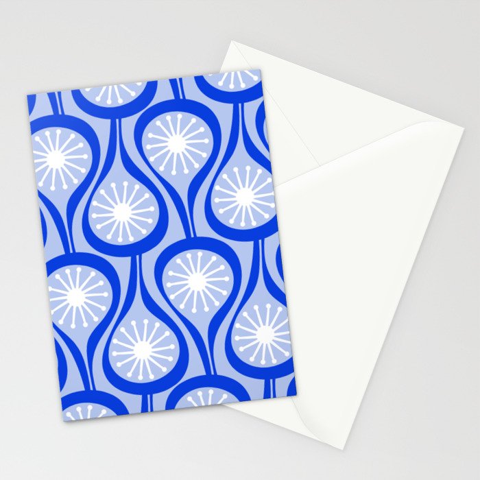Mid Century Modern Atomic Drops Light Blue Royal Blue Stationery Card Gallery Image 2