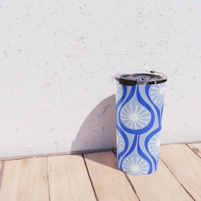 Mid Century Modern Atomic Drops Light Blue Royal Blue Travel Mug Gallery Image 4