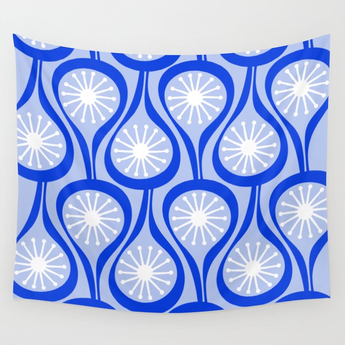 Mid Century Modern Atomic Drops Light Blue Royal Blue Wall Tapestry Gallery Image 4