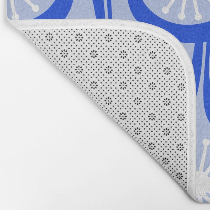 Mid Century Modern Atomic Drops Light Blue Royal Blue Bath Mat Gallery Image 2