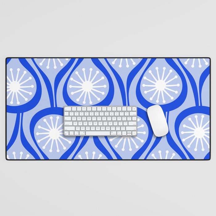 Mid Century Modern Atomic Drops Light Blue Royal Blue Desk Mat Gallery Image 1