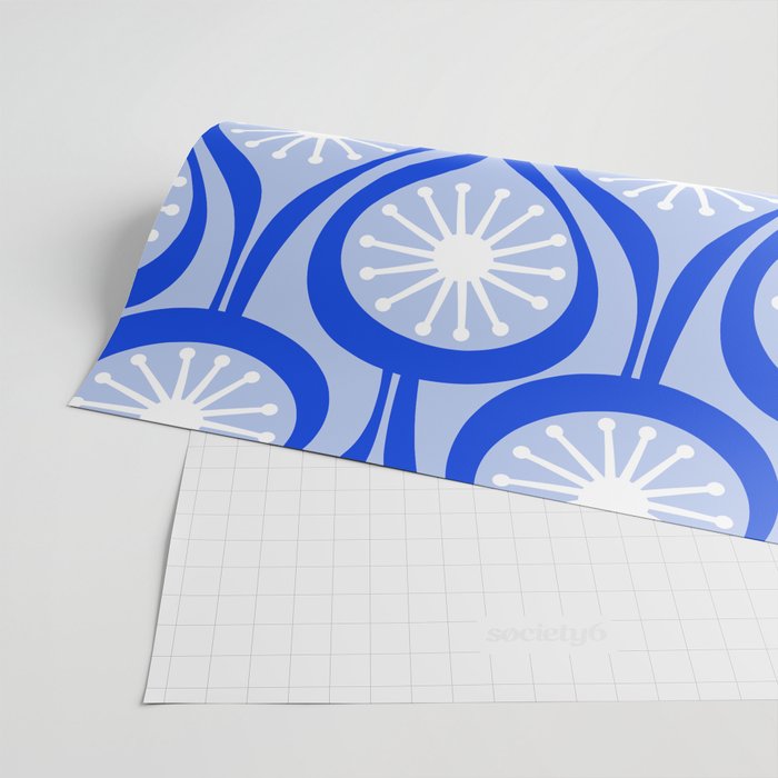 Mid Century Modern Atomic Drops Light Blue Royal Blue Wrapping Paper Gallery Image 2