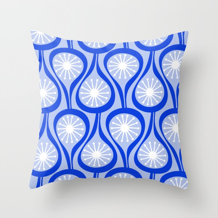Mid Century Modern Atomic Drops Light Blue Royal Blue Throw Pillow Gallery Image 6